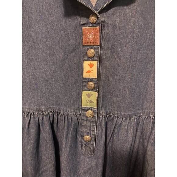 Cabernet Women’s Large Vintage 90's Ribbon Trimmed Denim Dress Boho Lagen - Picture 2 of 8